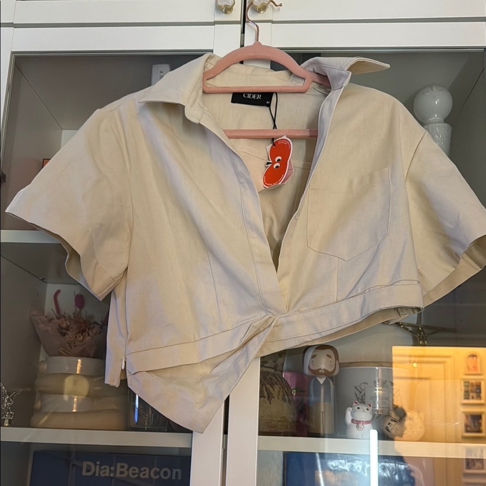 Cider Cream Tie Front Button Down Shirt